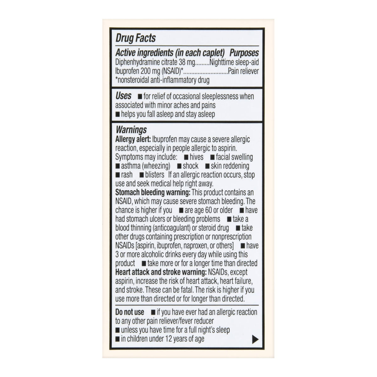 Foster & Thrive Ibuprofen PM 200 mg Diphenhydramine Citrate 38 mg Coated Caplets-Nightime Pain / Allergy Relief Foster & Thrive 200 mg - 38 mg Strength Ibuprofen / Diphenhydramine Capsule 40 per Bottle
