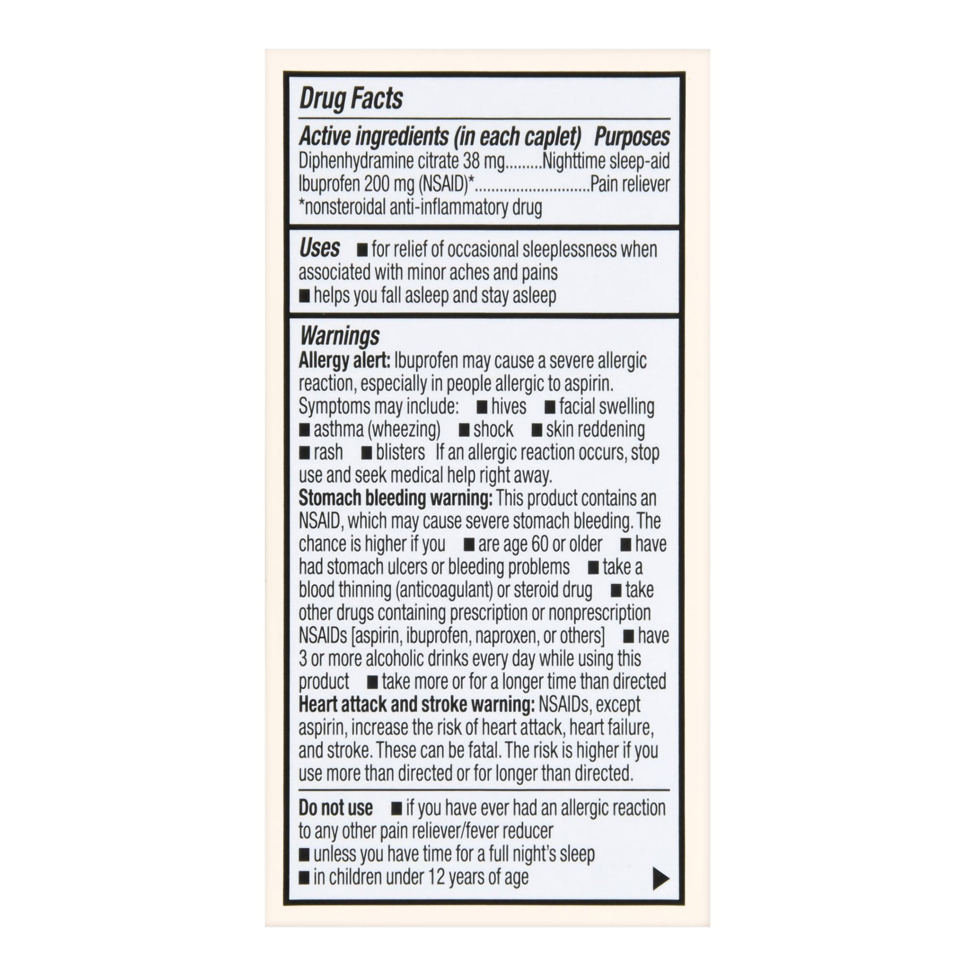 Foster & Thrive Ibuprofen PM 200 mg Diphenhydramine Citrate 38 mg Coated Caplets-Nightime Pain / Allergy Relief Foster & Thrive 200 mg - 38 mg Strength Ibuprofen / Diphenhydramine Capsule 40 per Bottle
