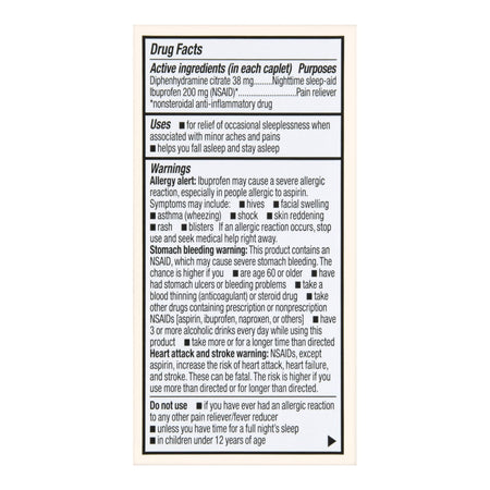Foster & Thrive Ibuprofen PM 200 mg Diphenhydramine Citrate 38 mg Coated Caplets-Nightime Pain / Allergy Relief Foster & Thrive 200 mg - 38 mg Strength Ibuprofen / Diphenhydramine Capsule 40 per Bottle