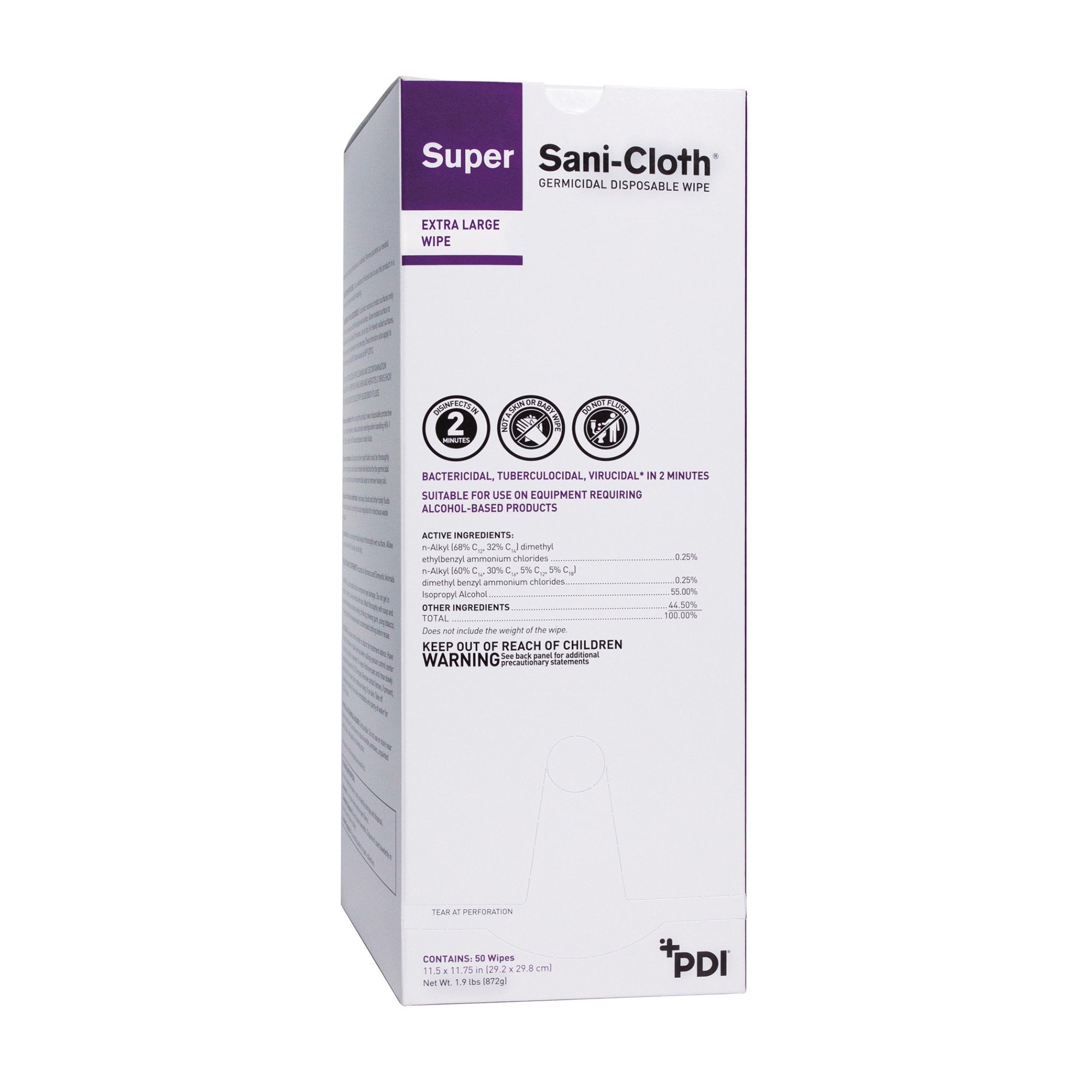 Super Sani-Cloth Extra Large Germicidal Disinfectant Wipes, Individual Packets, 50 ct.-Super Sani-Cloth Surface Disinfectant Cleaner Premoistened Germicidal Manual Pull Wipe 50 Count Individual Packet Alcohol Scent NonSterile