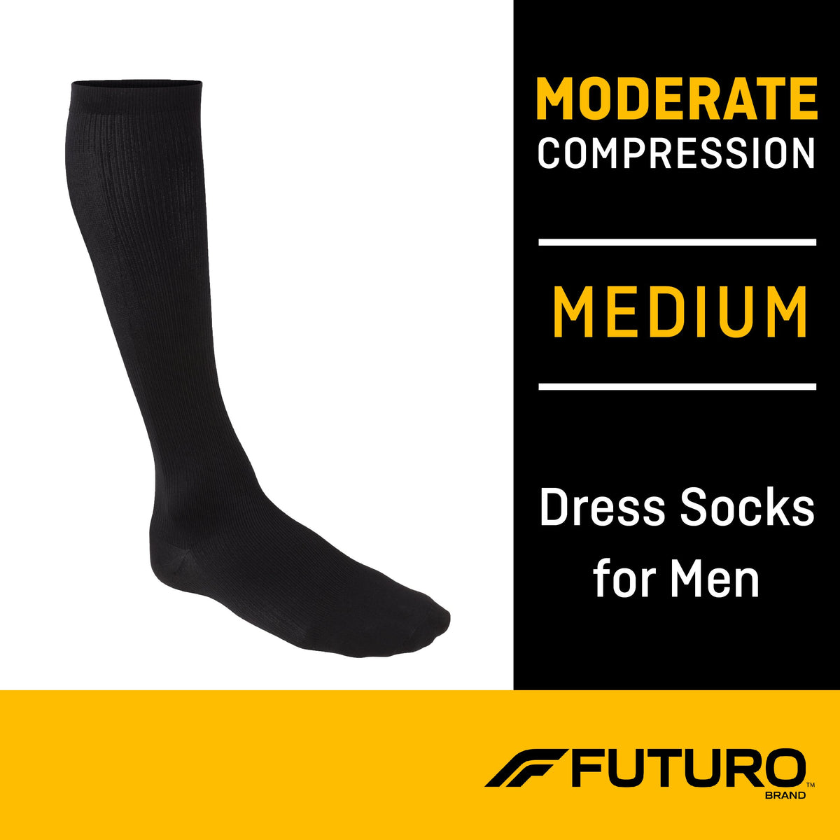3M Futuro Lifestyle Compression Firm Dress Socks for Men, Black, Medium-Compression Socks 3M Futuro Revitalizing Over the Calf Medium Black Closed Toe