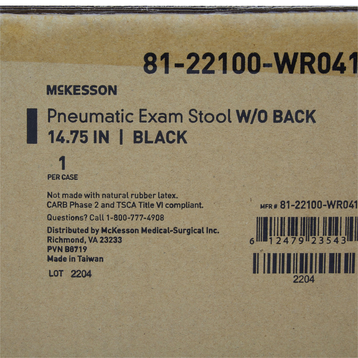 McKesson Exam Stool-Exam Stool McKesson Backless Pneumatic Height Adjustment 5 Casters Black