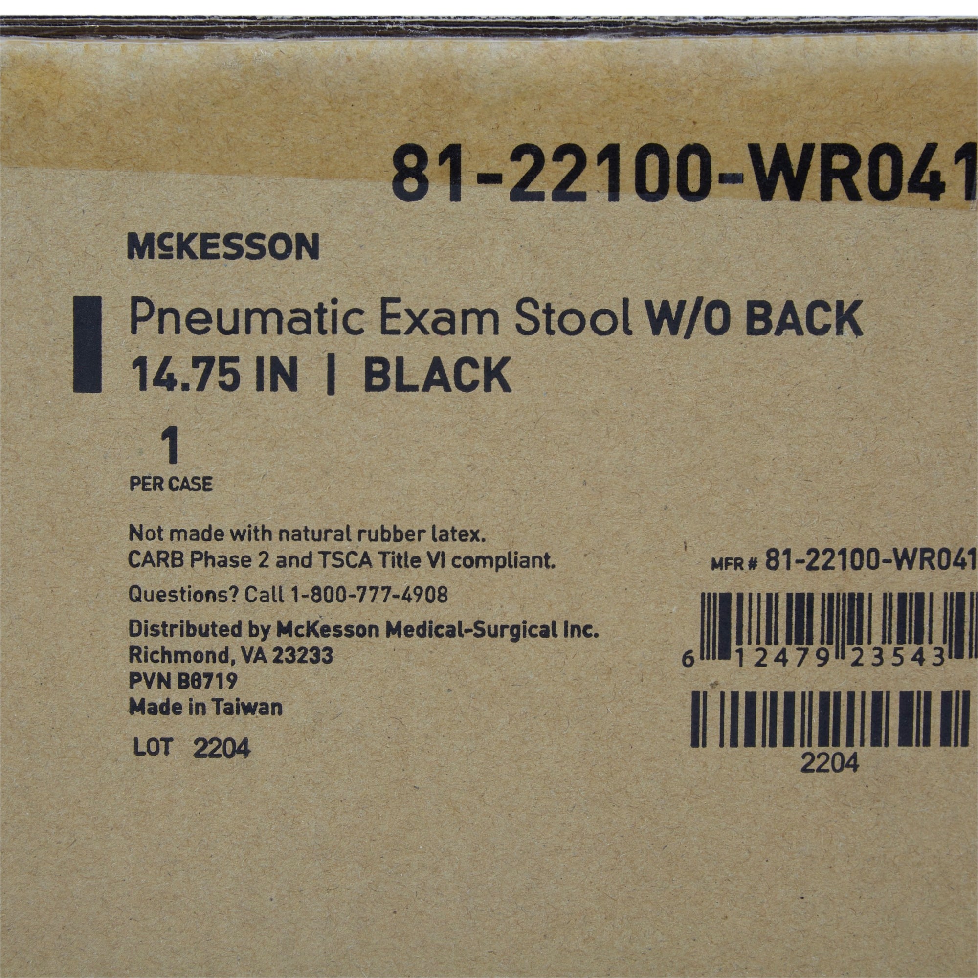 McKesson Exam Stool-Exam Stool McKesson Backless Pneumatic Height Adjustment 5 Casters Black