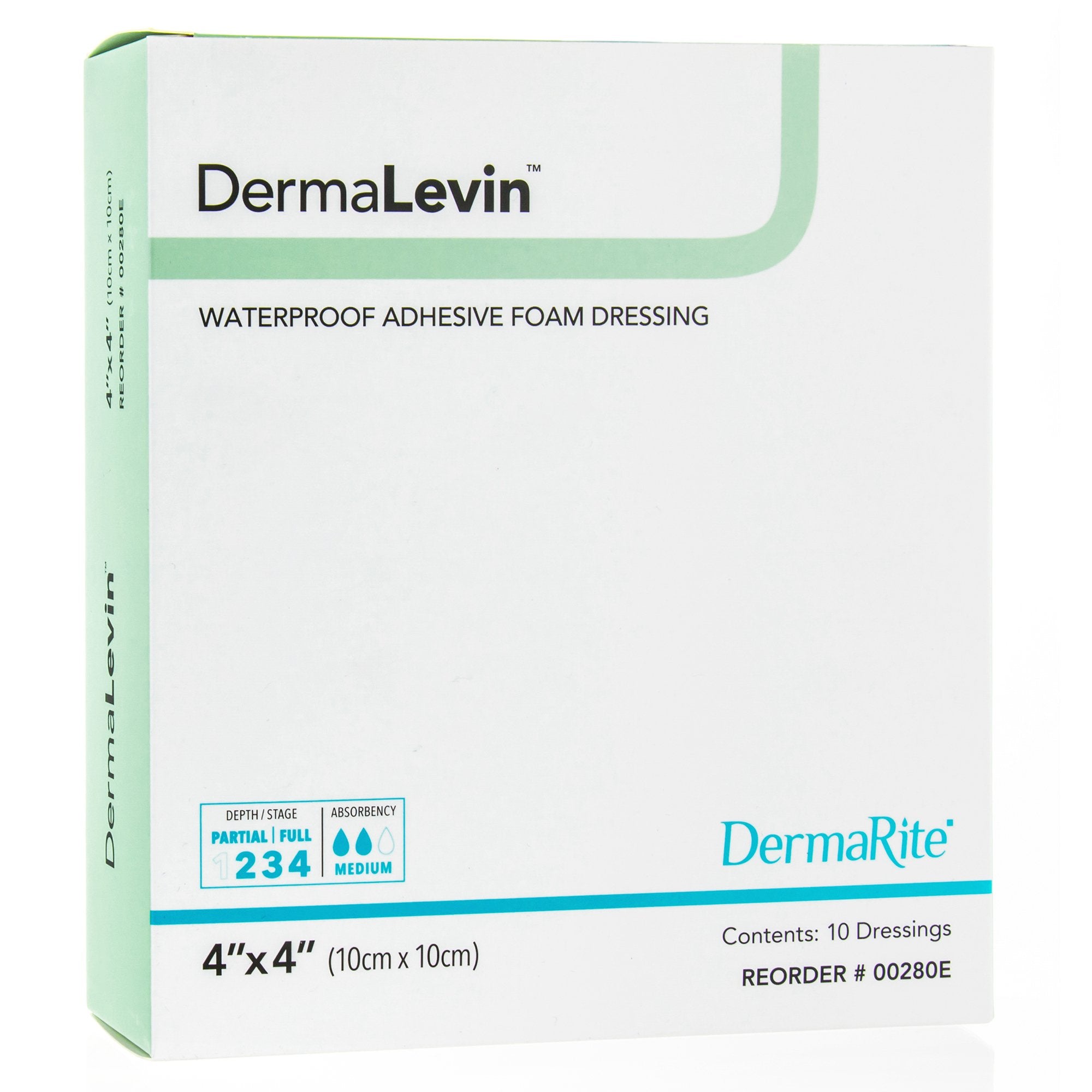 DermaLevin Adhesive with Border Foam Dressing, 4 x 4 Inch-Foam Dressing DermaLevin 4 X 4 Inch With Border Waterproof Backing Hydrocolloid Adhesive Square Sterile
