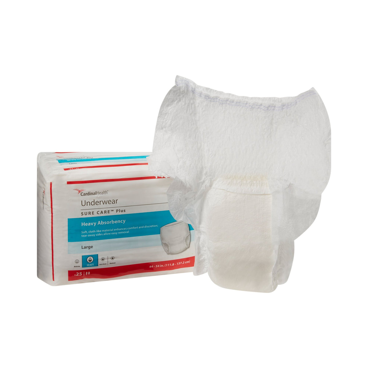 Sure Care Plus Heavy Absorbent Underwear, Large-Unisex Adult Absorbent Underwear Sure Care Plus Pull On with Tear Away Seams Large Disposable Heavy Absorbency