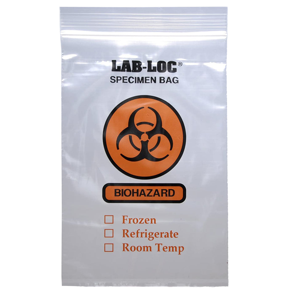 Lab-Loc Specimen Transport Bag with Document Pouch, Zip Closure, 6 x 9 Inch-Specimen Transport Bag with Document Pouch Lab-Loc 6 X 9 Inch Zip Closure Biohazard Symbol / Storage Instructions NonSterile