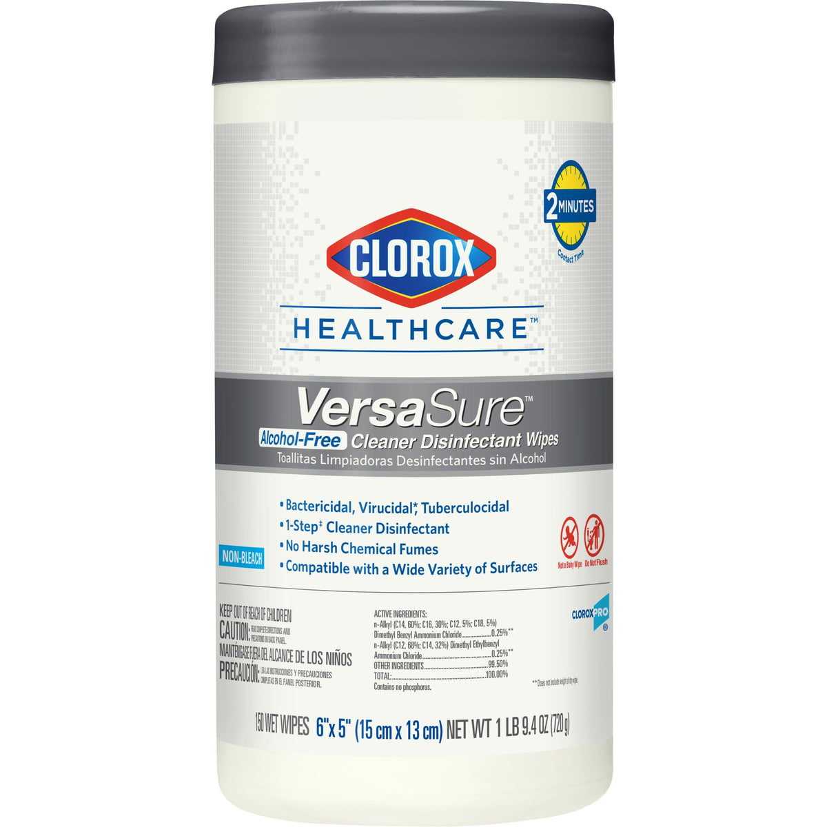 Clorox Healthcare VersaSure Cleaner Disinfectant Wipes, Canister-Clorox Healthcare VersaSure Surface Disinfectant Cleaner Premoistened Quaternary Based Manual Pull Wipe 150 Count Canister Scented NonSterile