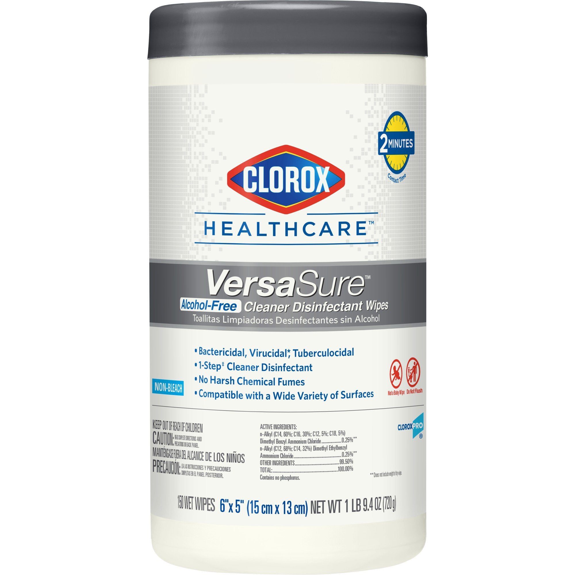 Clorox Healthcare VersaSure Cleaner Disinfectant Wipes, Canister-Clorox Healthcare VersaSure Surface Disinfectant Cleaner Premoistened Quaternary Based Manual Pull Wipe 150 Count Canister Scented NonSterile
