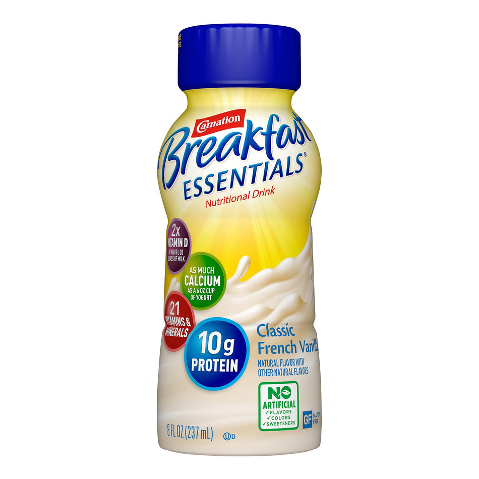 Carnation Breakfast Essentials Vanilla Nutritional Drink, 8-ounce bottle-Oral Supplement Carnation Breakfast Essentials Vanilla Flavor Liquid 8 oz. Bottle