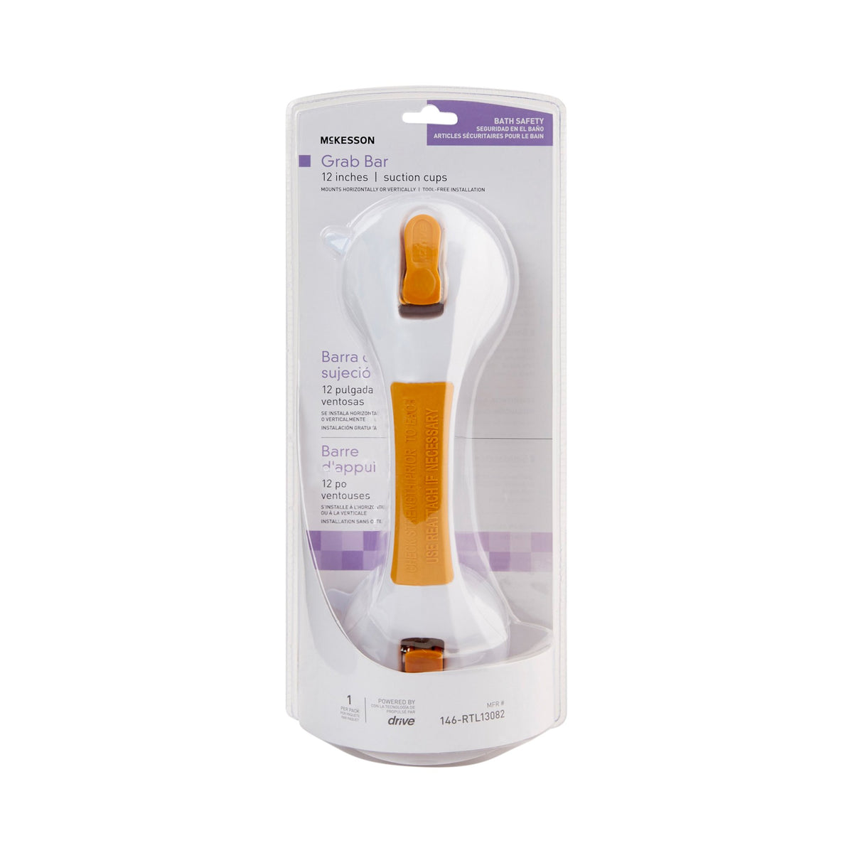 McKesson White / Yellow Plastic Suction-Cup Grab Bar-Suction-Cup Grab Bar McKesson White / Yellow Plastic
