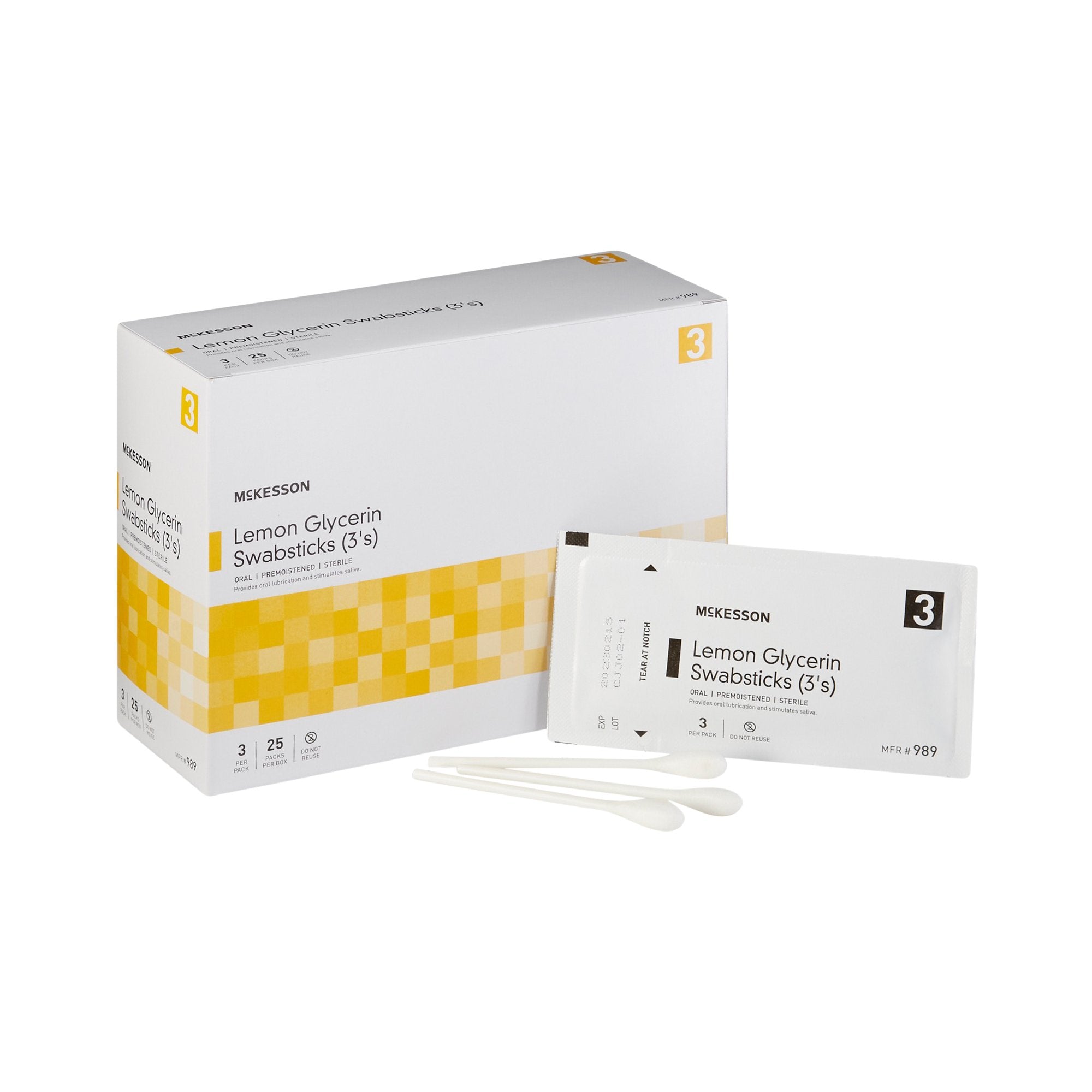 McKesson Oral Swabstick, Lemon Glycerin, Sterile-Lemon Glycerin Swabstick McKesson Rayon Tip 3 per Pack