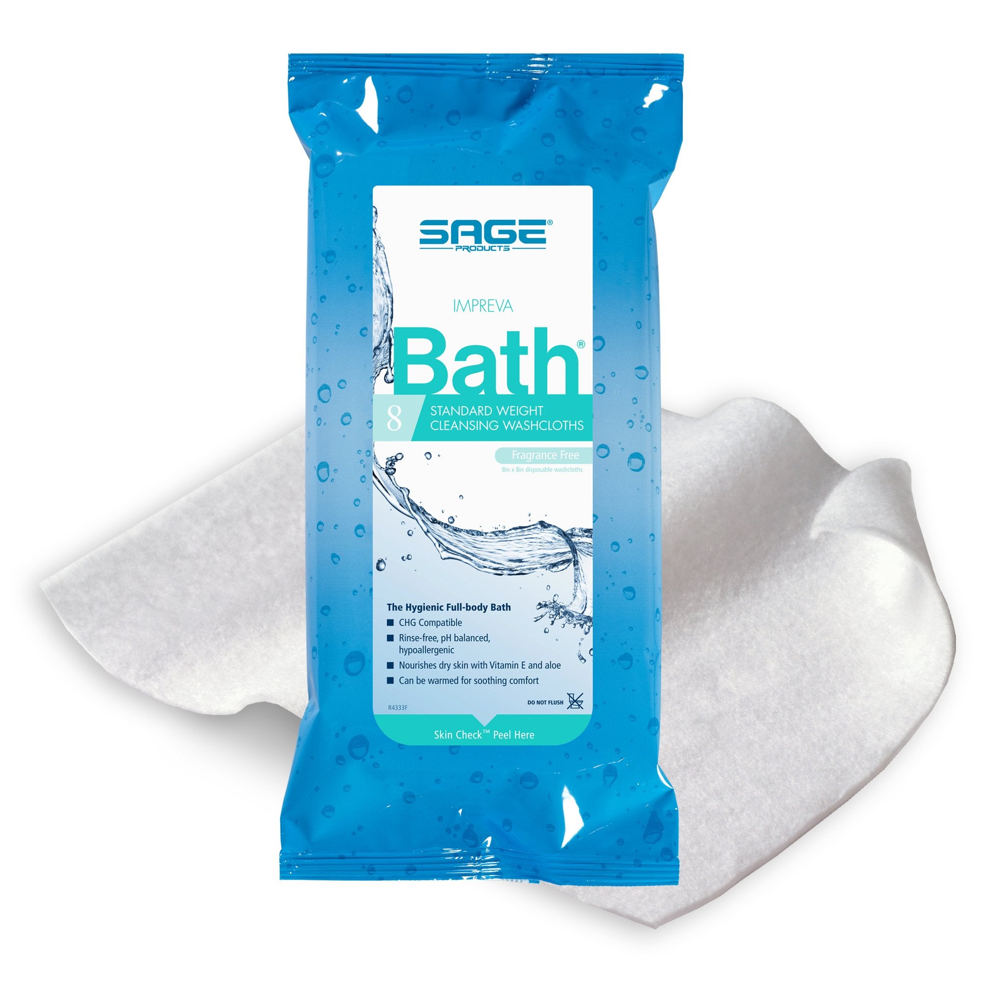 Sage Comfort Bath Rinse-Free Wipes, Aloe, Unscented, Soft Pack-Rinse-Free Bath Wipe Impreva Bath Soft Pack Unscented 8 Count