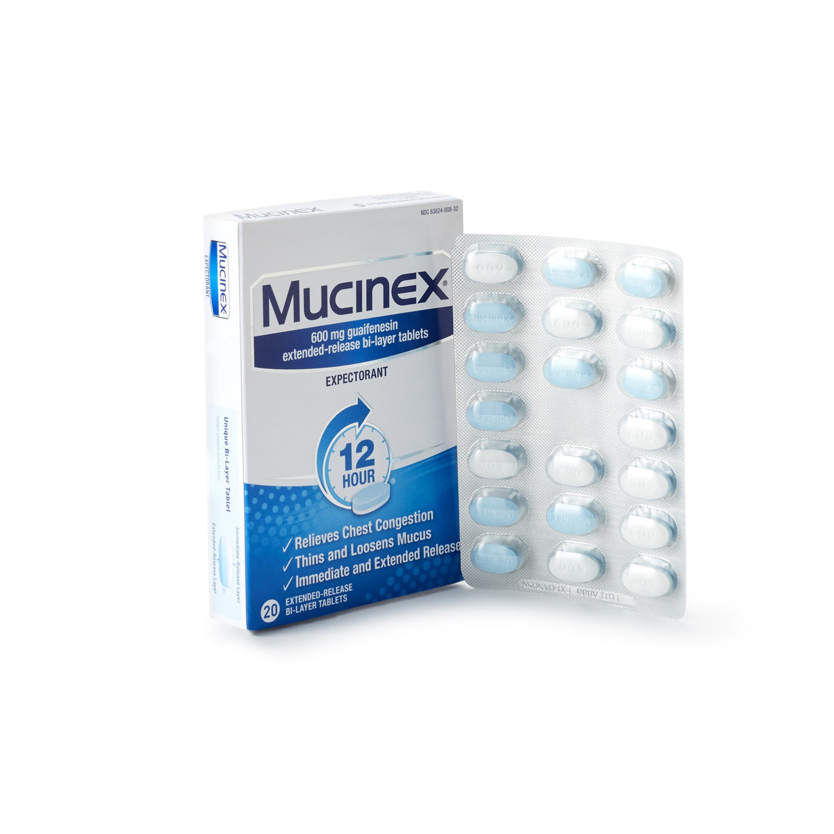 Mucinex Guaifenesin Cold and Cough Relief-Cold and Cough Relief Mucinex 600 mg Strength Tablet 20 per Box