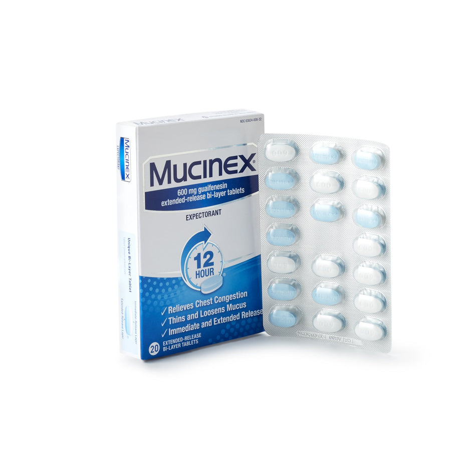 Mucinex Guaifenesin Cold and Cough Relief-Cold and Cough Relief Mucinex 600 mg Strength Tablet 20 per Box