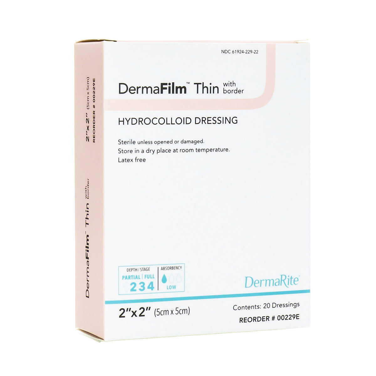 DermaFilm Hydrocolloid Dressing, 2 x 2 Inch-Thin Hydrocolloid Dressing DermaFilm Film Backing 2 X 2 Inch Square Hydrocolloid / Film