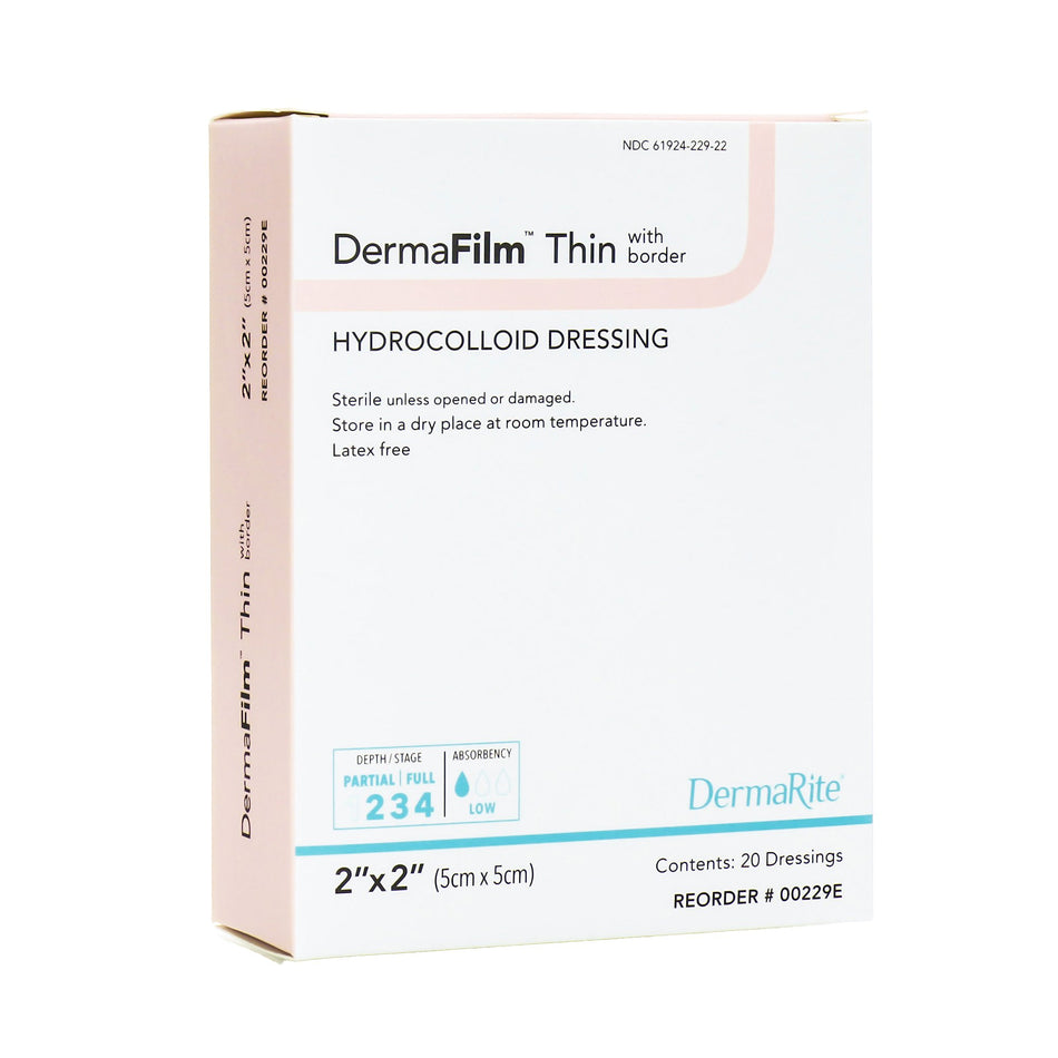 DermaFilm Hydrocolloid Dressing, 2 x 2 Inch-Thin Hydrocolloid Dressing DermaFilm Film Backing 2 X 2 Inch Square Hydrocolloid / Film