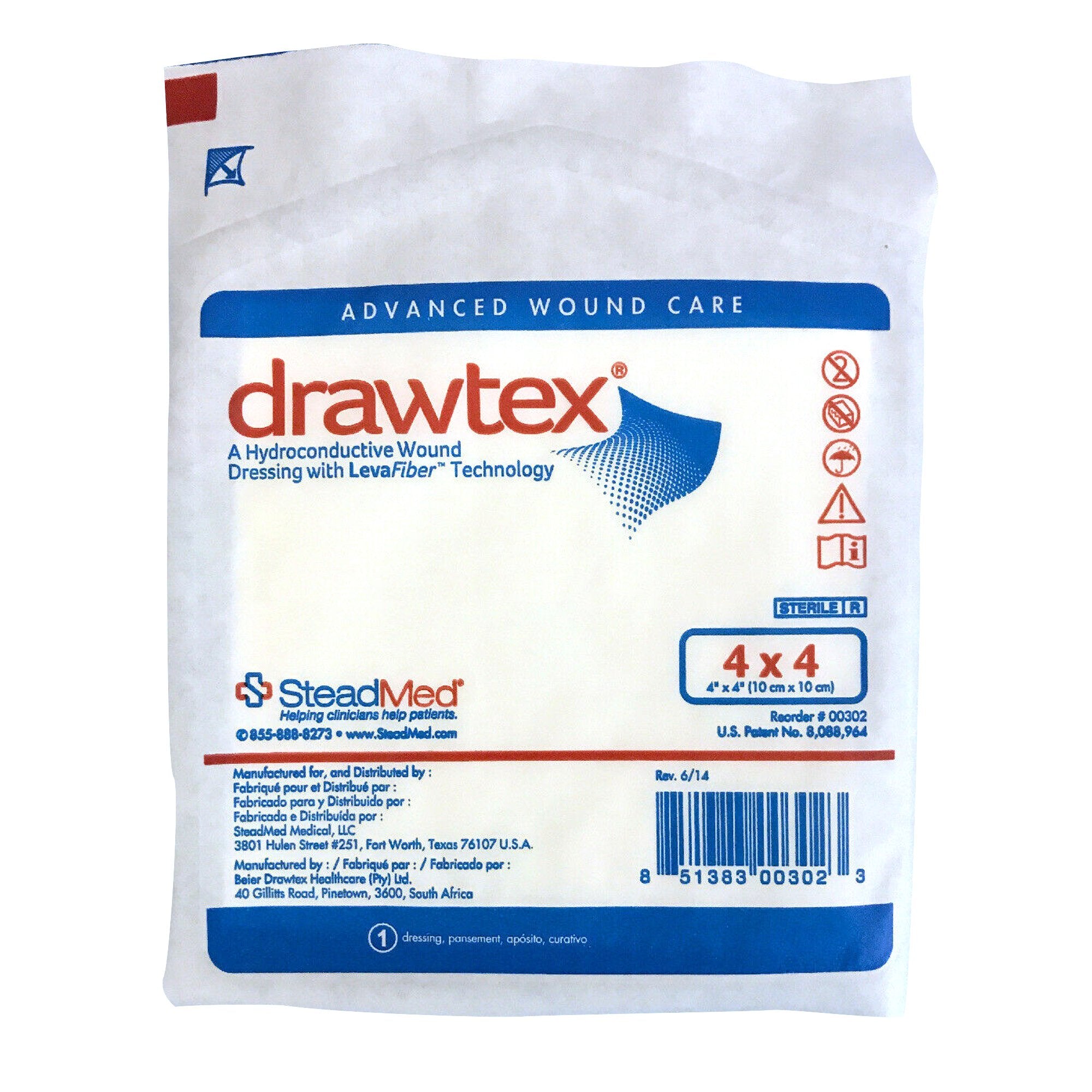 Drawtex Non-Adherent Dressing, 4 x 4 Inch-Hydroconductive Wound Dressing Drawtex 4 X 4 Inch Square