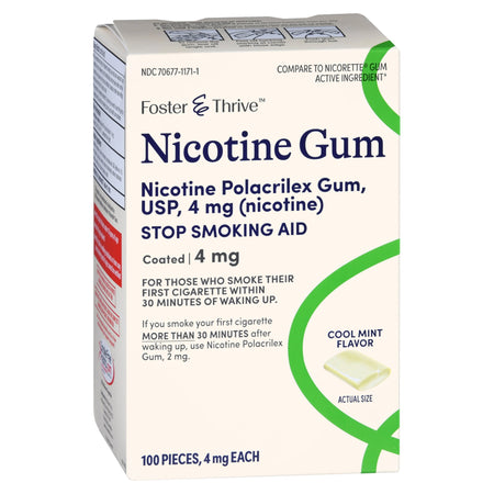Foster & Thrive Nicotine Polacrilex 4 mg (Nicotine) Gum, Cool Mint-Stop Smoking Aid Foster & Thrive 4 mg Strength Gum
