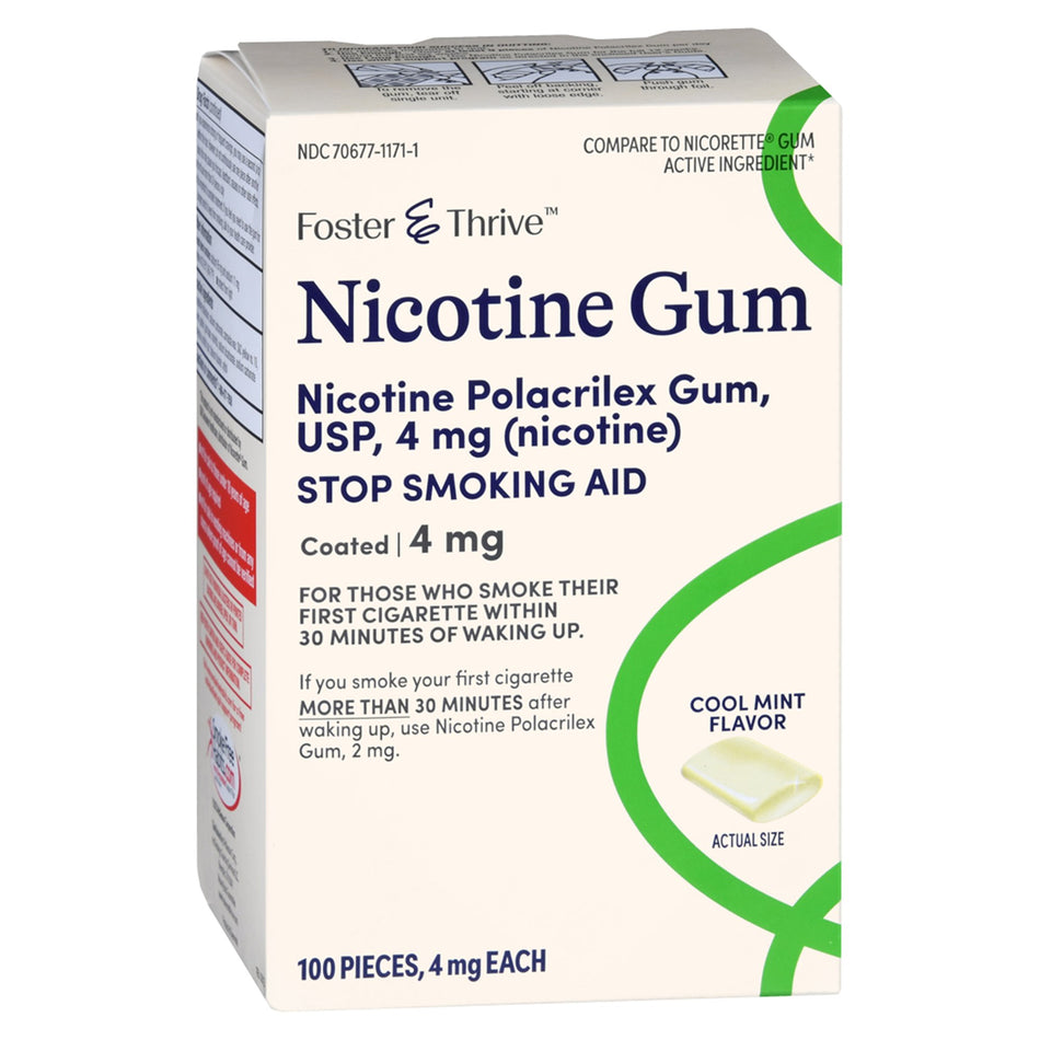 Foster & Thrive Nicotine Polacrilex 4 mg (Nicotine) Gum, Cool Mint-Stop Smoking Aid Foster & Thrive 4 mg Strength Gum