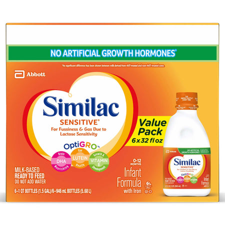 Similac Sensitive Ready to Use Infant Formula, 1-quart bottle-Infant Formula Similac Sensitive Unflavored 32 oz. Bottle Liquid Iron Lactose Sensitivity