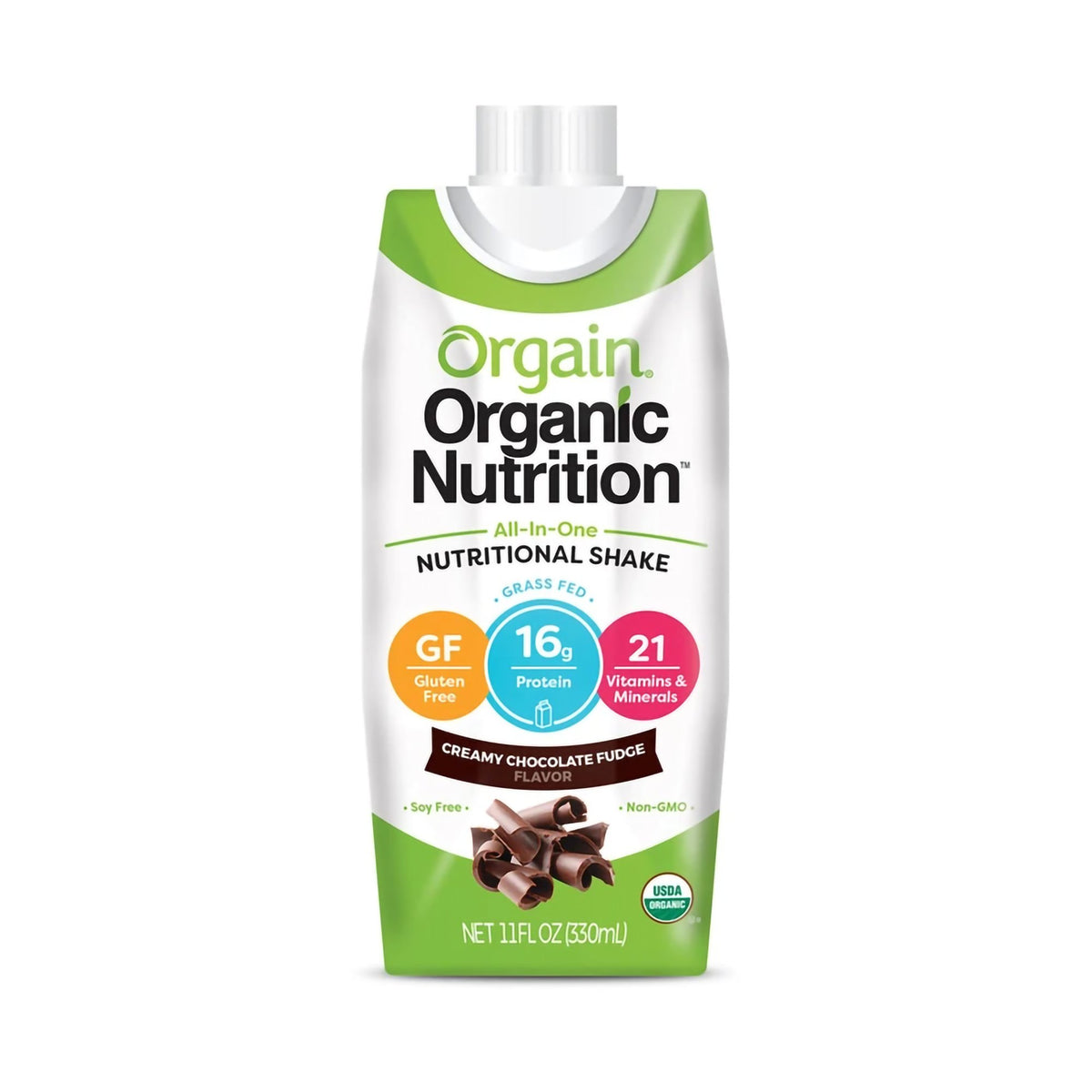 Orgain Organic Nutrition Chocolate Nutritional Shake, 11-ounce carton-Oral Supplement Orgain Organic Nutritional Shake Creamy Chocolate Fudge Flavor Liquid 11 oz. Carton