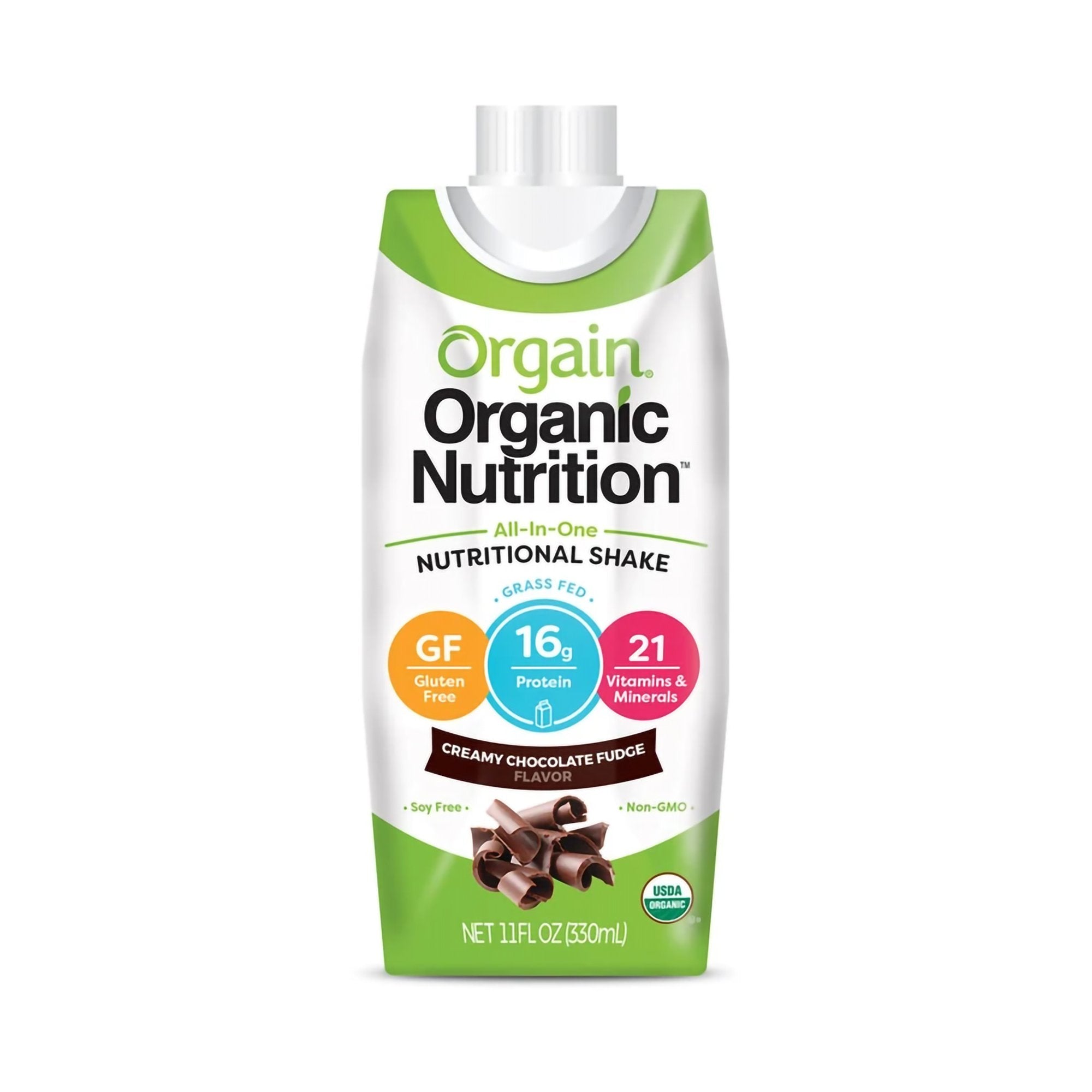 Orgain Organic Nutrition Chocolate Nutritional Shake, 11-ounce carton-Oral Supplement Orgain Organic Nutritional Shake Creamy Chocolate Fudge Flavor Liquid 11 oz. Carton