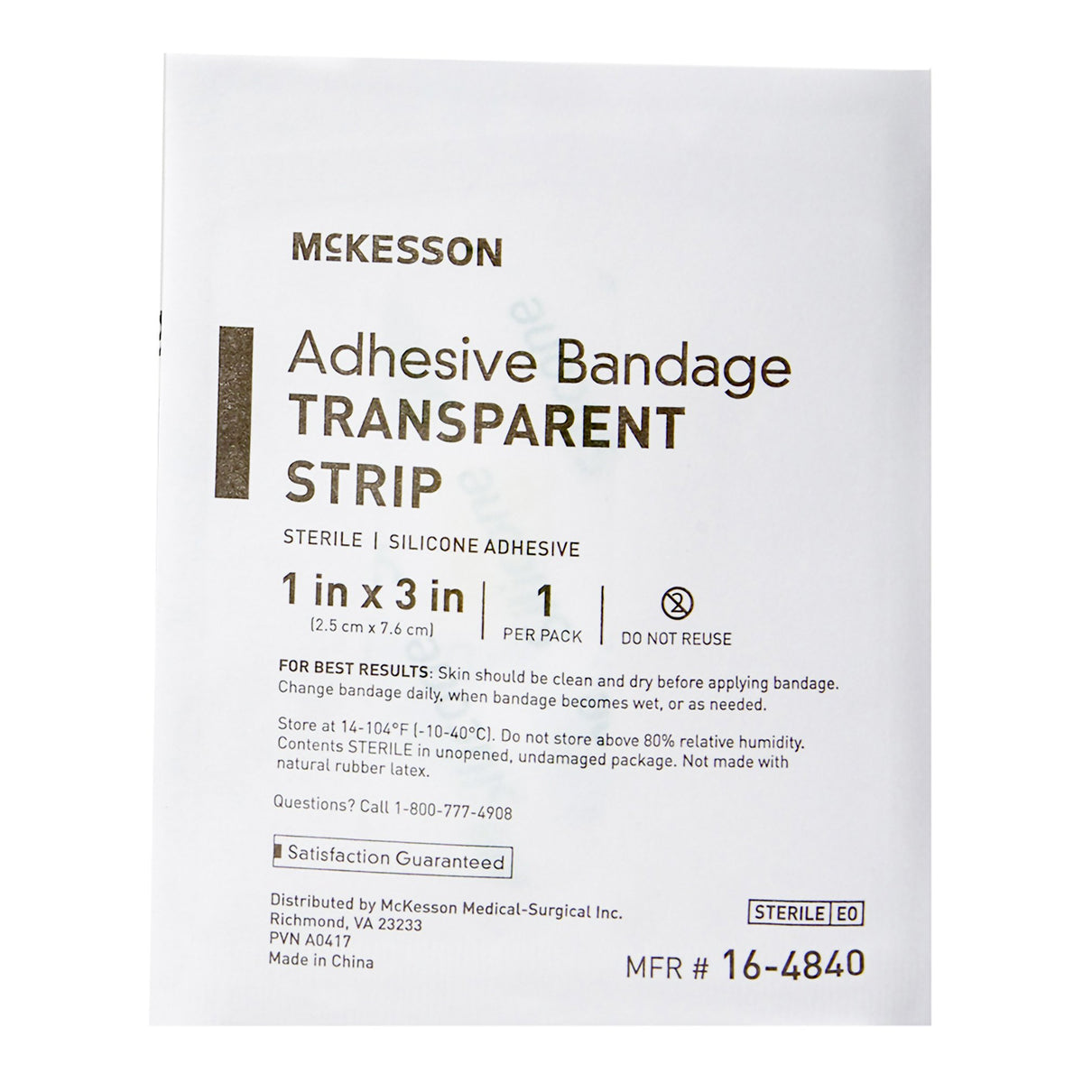 McKesson Sheer Adhesive Strip, 1 x 3 Inch-Waterproof Adhesive Strip McKesson 1 X 3 Inch Silicone Rectangle Sheer Sterile