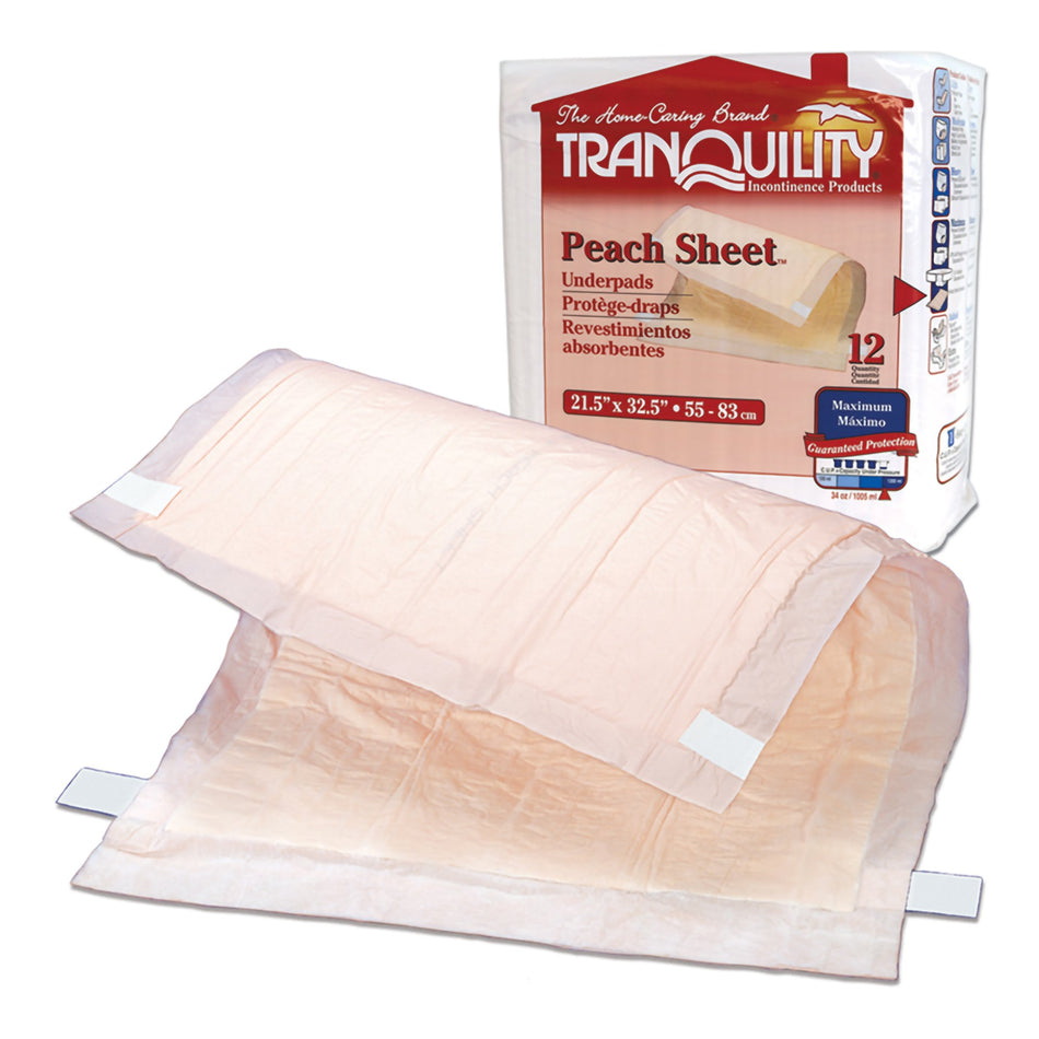 Tranquility Peach Sheet Underpad, 21 x 32 Inch-Disposable Underpad Tranquility Peach Sheet 21-1/2 X 32-1/2 Inch Super Absorbent Polymer Heavy Absorbency
