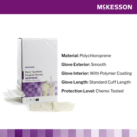 McKesson Perry Polychloroprene Surgical Glove, Size 6, Cream-Surgical Glove McKesson Perry Synthetic Surgical Gloves Size 6 Sterile Polychloroprene Standard Cuff Length Smooth Cream Chemo Tested