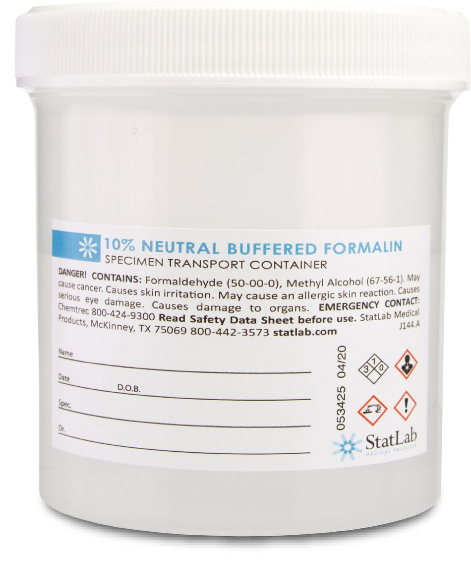 StatLab Medical Products Prefilled Formalin Container-Prefilled Formalin Container 250 mL Fill in 500 mL (16.9 oz.) Screw Cap Warning Label / Patient Information NonSterile