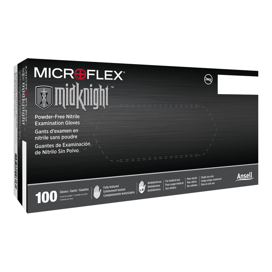 Microflex Midknight Nitrile Exam Glove, Small, Black-Exam Glove MICROFLEX MidKnight Small NonSterile Nitrile Standard Cuff Length Fully Textured Black Fentanyl Tested
