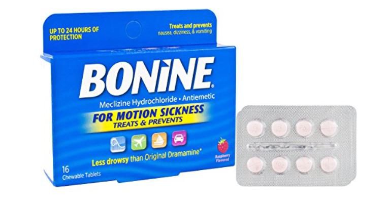 Bonine Meclizine Hydrochloride Antiemetic for Motion Sickness Chewable Tablets Raspberry Flavor-Nausea Relief Bonine 25 mg Strength Chewable Tablet 16 per Box