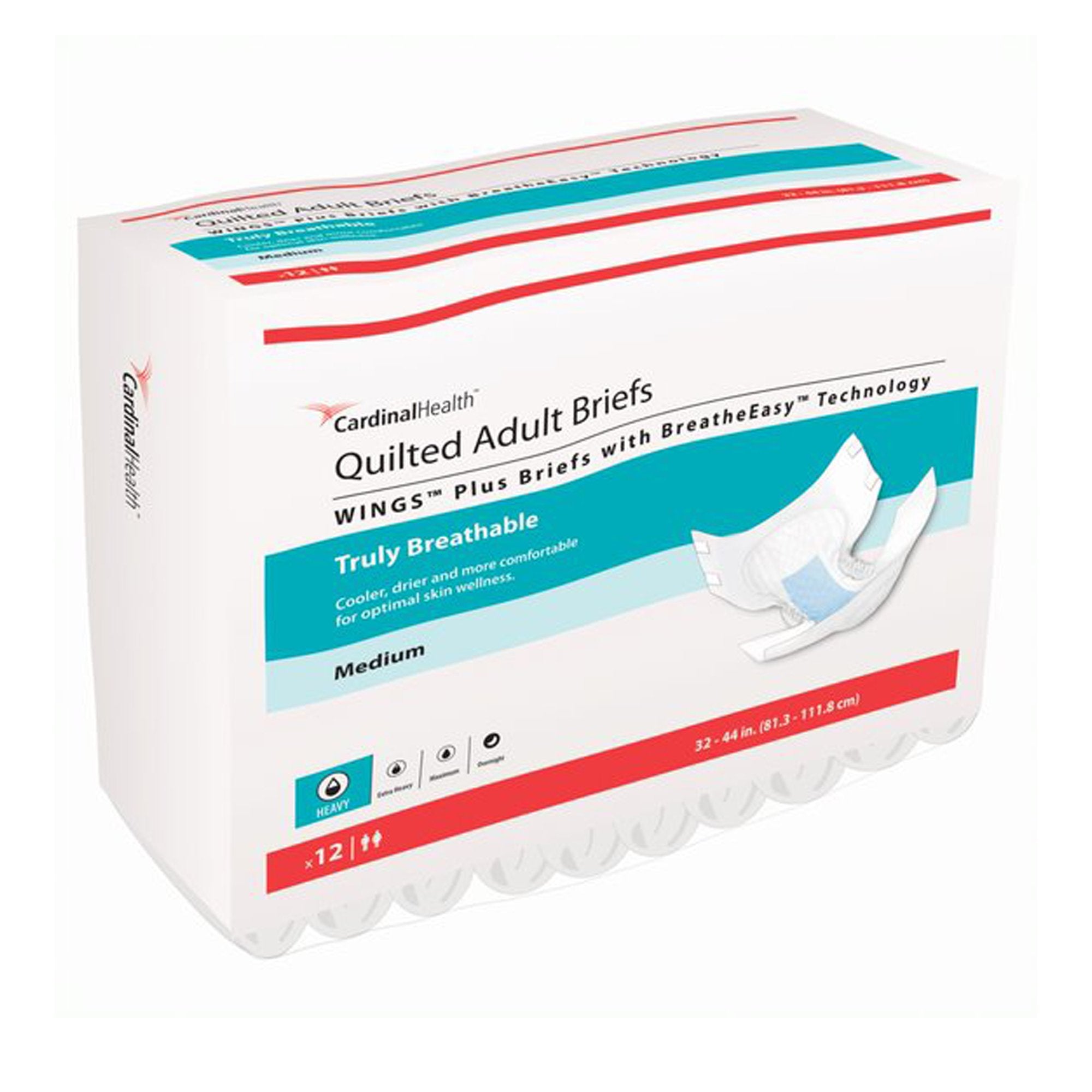 Wings Quilted Plus with BreatheEasy Technology Incontinence Brief, Medium-Unisex Adult Incontinence Brief Wings Quilted Plus with BreatheEasy Technology Medium Disposable Heavy Absorbency