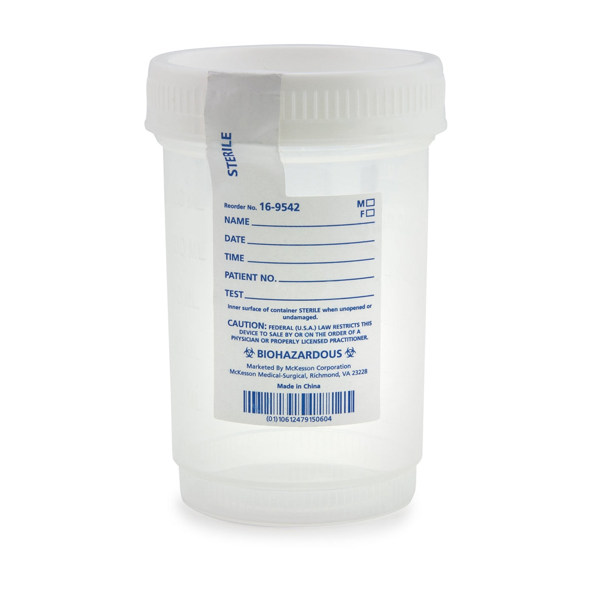 McKesson Specimen Container for Pneumatic Tube Systems, 120 mL-Specimen Container for Pneumatic Tube Systems McKesson 120 mL (4 oz.) Screw Cap Sterile