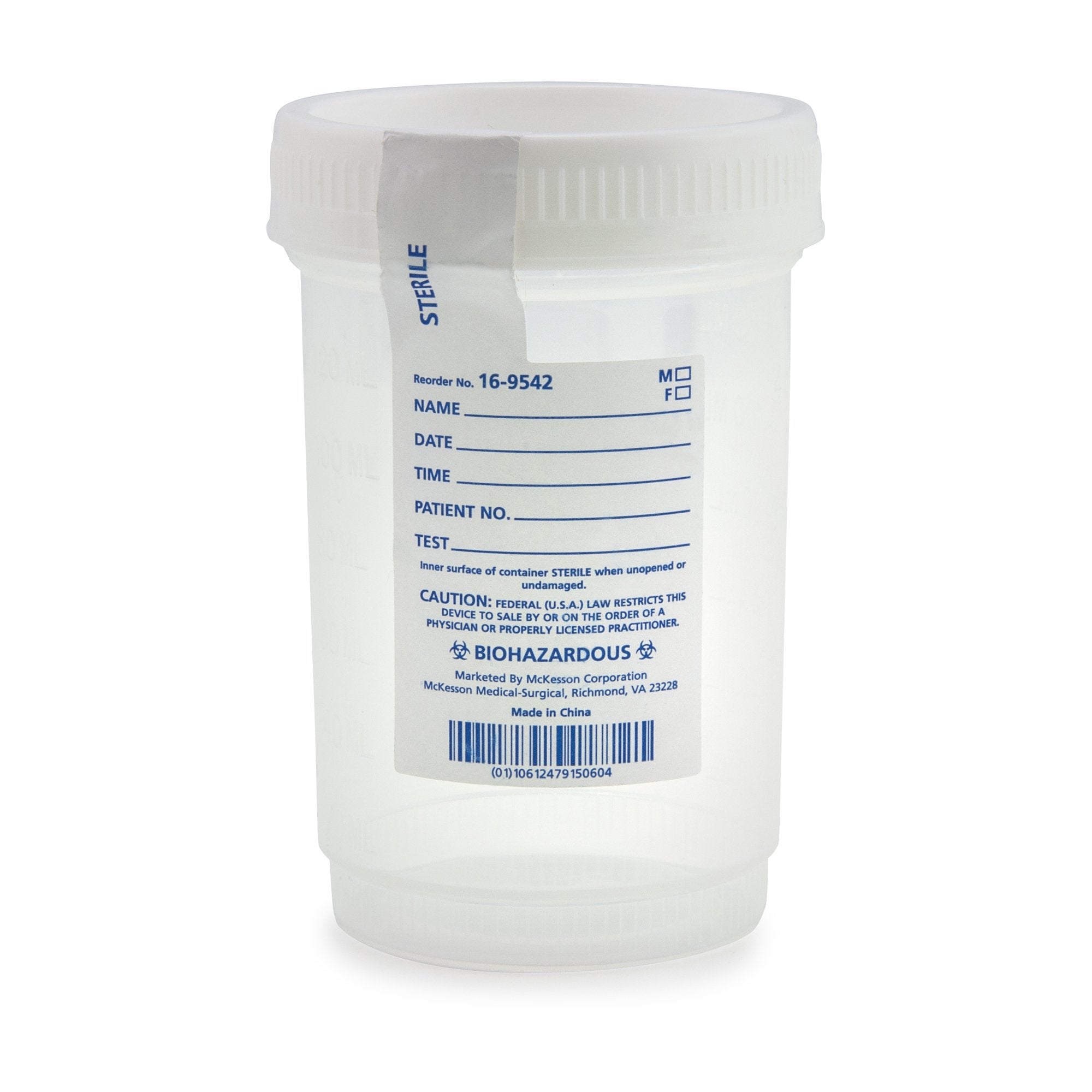 McKesson Specimen Container for Pneumatic Tube Systems, 120 mL-Specimen Container for Pneumatic Tube Systems McKesson 120 mL (4 oz.) Screw Cap Sterile