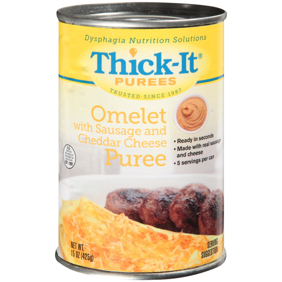 Thick-It Purees Omelet with Sausage and Cheddar Cheese Thickened Food, 15-ounce Can-Thickened Food Thick-It 15 oz. Can Sausage / Cheese Omelet Flavor Puree IDDSI Level 4 Extremely Thick/Pureed