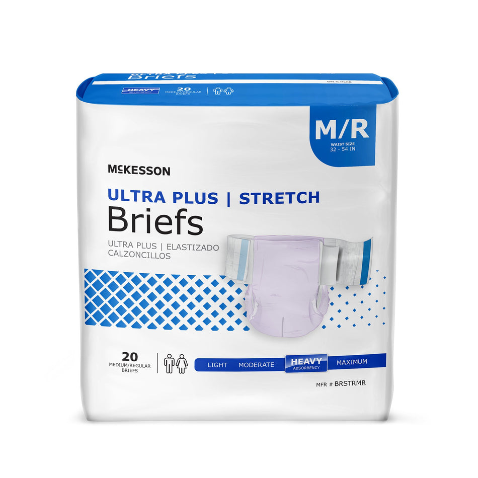 McKesson Ultra Plus Stretch Heavy Absorbency Incontinence Brief, Medium/Regular-Unisex Adult Incontinence Brief McKesson Ultra Plus Stretch Medium Disposable Heavy Absorbency
