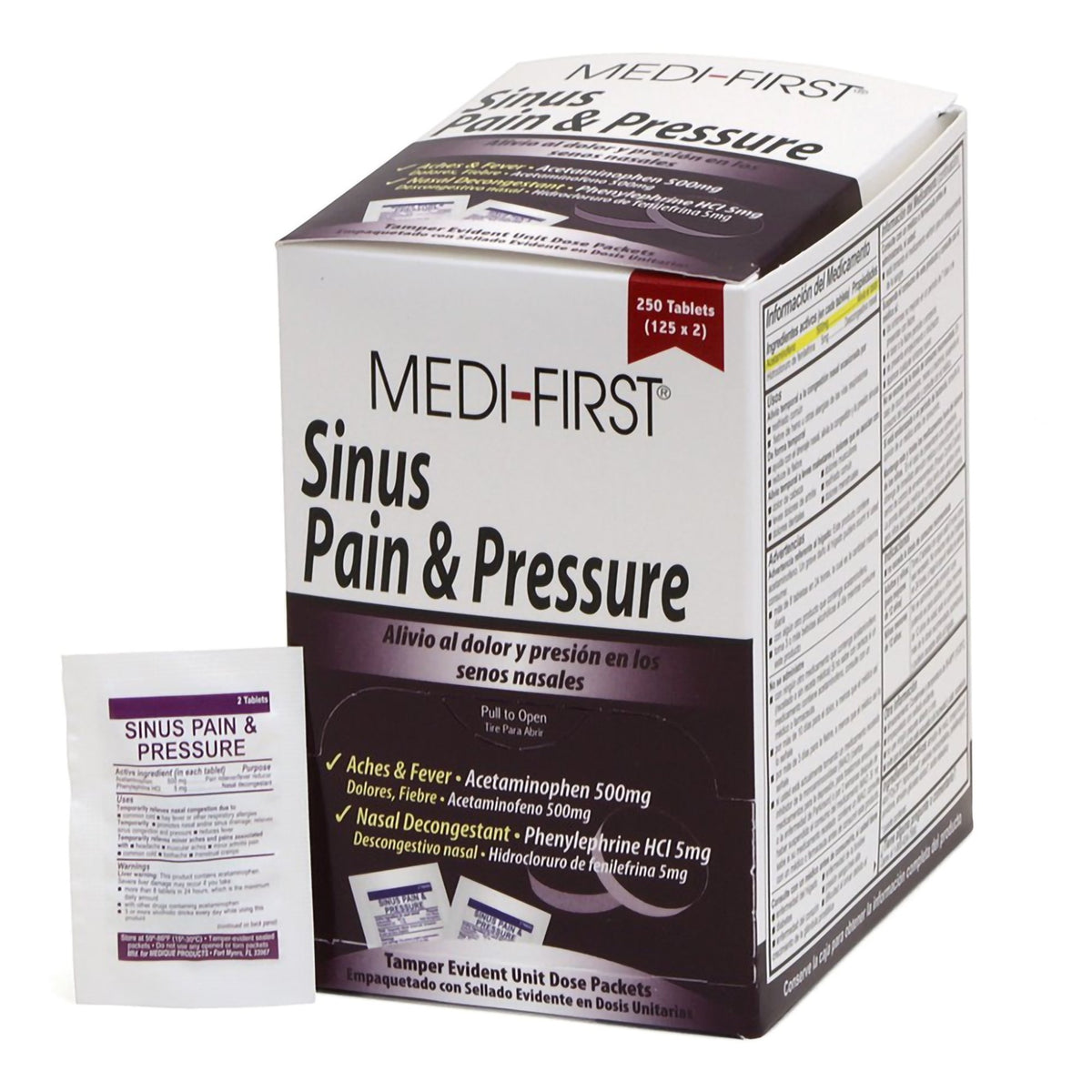 Medi-First Acetaminophen / Phenylephrine Sinus Relief-Sinus Relief Medi-First 500 mg - 5 mg Strength Tablet 250 per Box