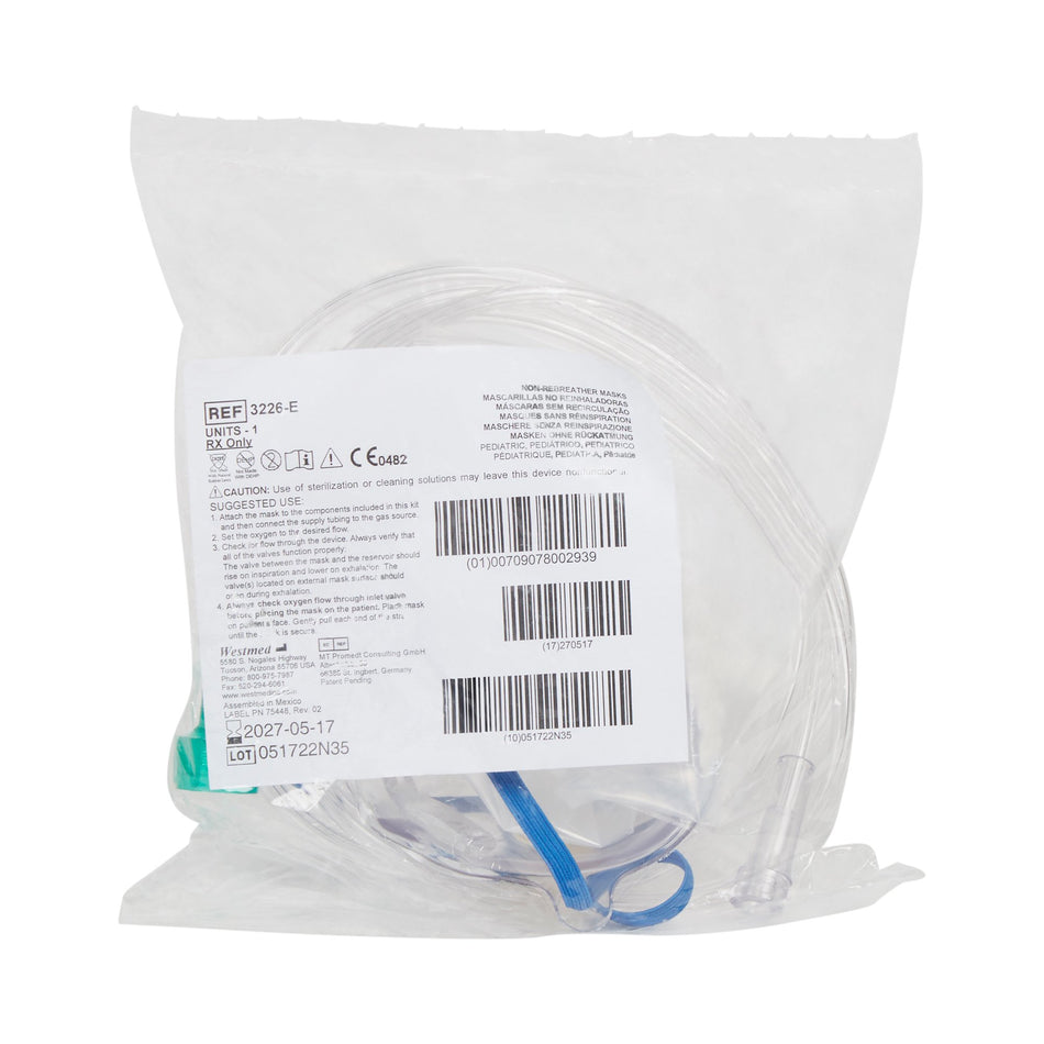 McKesson Non-Rebreather Oxygen Mask, Pediatric-NonRebreather Oxygen Mask McKesson Elongated Style Pediatric Adjustable Head Strap