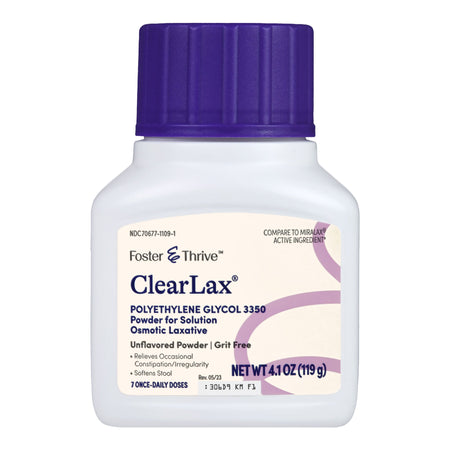 Foster & Thrive ClearLax Polyethylene Glycol 3350 Powder for Solution, 4.1-ounce-Laxative Foster & Thrive Powder 4.1 oz. 17 Gram Strength Polyethylene Glycol 3350