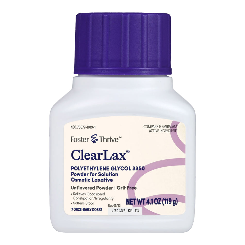 Foster & Thrive ClearLax Polyethylene Glycol 3350 Powder for Solution, 4.1-ounce-Laxative Foster & Thrive Powder 4.1 oz. 17 Gram Strength Polyethylene Glycol 3350