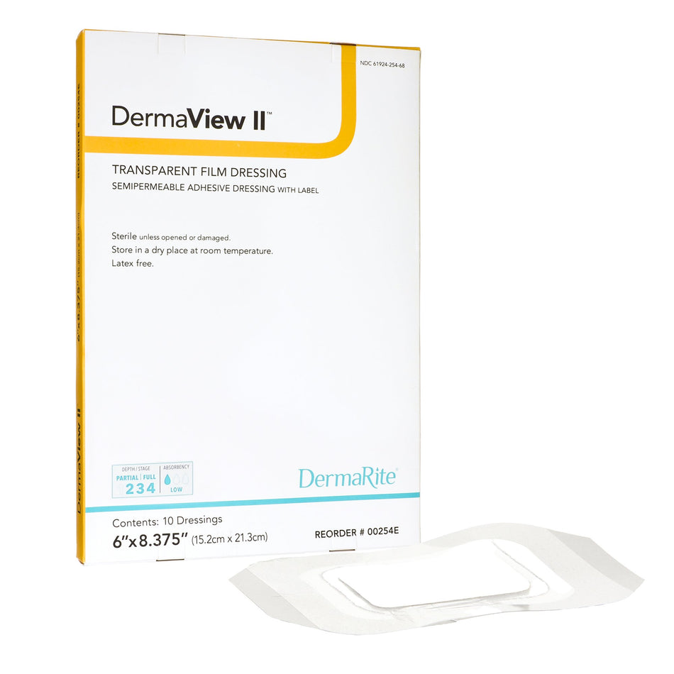 DermaView II� Transparent Film Dressing with Border, 6� x 8-3/8 Inch-Transparent Film Dressing DermaView II� 6-1/2 X 8-3/8 Inch Frame Style Delivery Rectangle Sterile