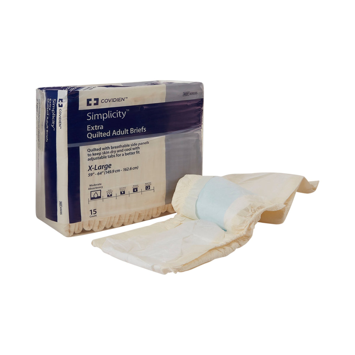 Simplicity Unisex Adult Incontinence Briefs, Moderate Absorbency, X-Large, White, 59 to 64 Inch Waist/Hip-Unisex Adult Incontinence Brief Wings Extra Quilted X-Large Disposable Moderate Absorbency