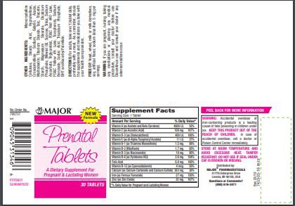 Major Prenatal Multivitamin / Multi-mineral Supplement-Prenatal Vitamin Supplement Major Vitamin A / Vitamin C / Vitamin D / Vitamin E 1200 mcg / 100 mg / 10 mcg (400 IU) / 5 mg Strength Tablet 30 per Bottle