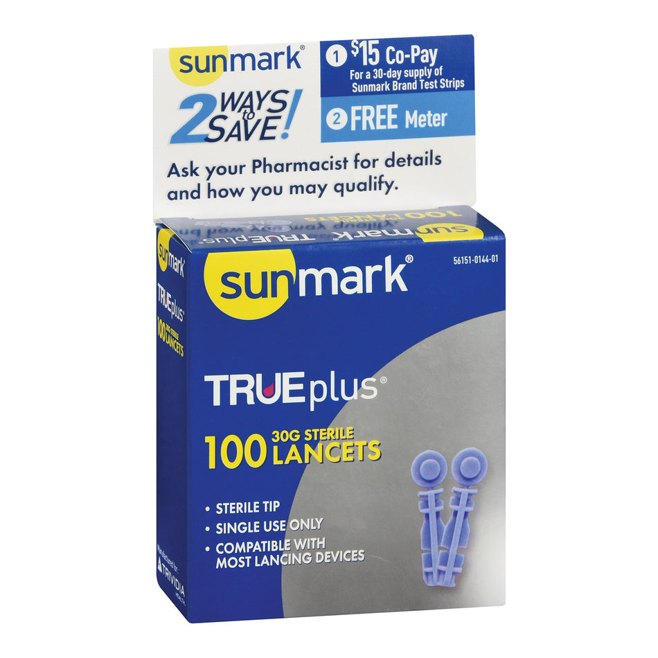 sunmark TRUEplus Lancet-Lancet for Lancing Device Sunmark 30 Gauge Non-Safety Twist Off Cap Multiple Sites