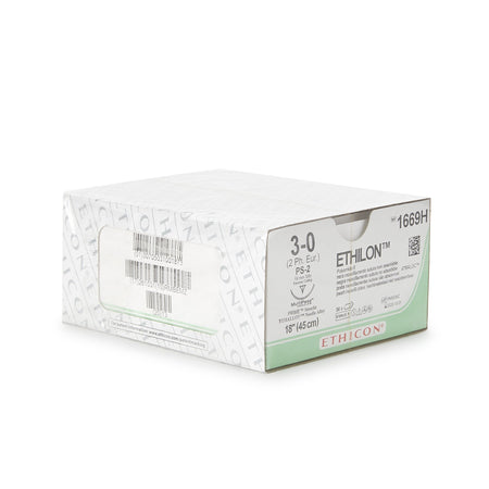 Ethilon Suture with Needle-Nonabsorbable Suture with Needle Ethilon Nylon PS-2 3/8 Circle Precision Reverse Cutting Needle Size 3 - 0 Monofilament