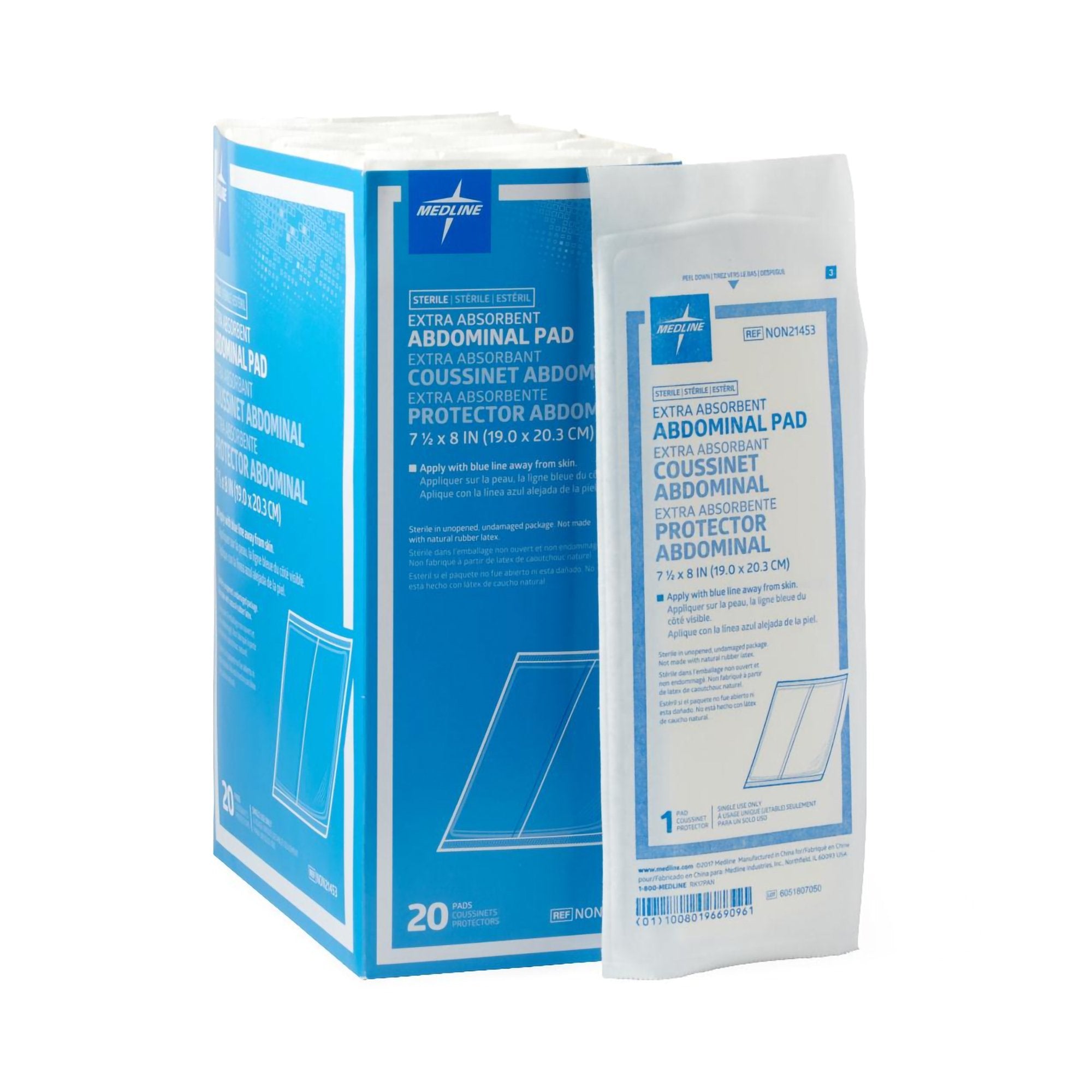 Medline Sterile Abdominal Pad, 7-1/2 x 8 Inch-Abdominal Pad Medline 7-1/2 X 8 Inch Sterile 1 per Pack
