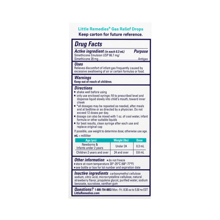 Little Remedies Gas Relief Drops-Gas Relief Little Remedies 40 mg / 0.6 mL Strength Oral Drops 1 oz.