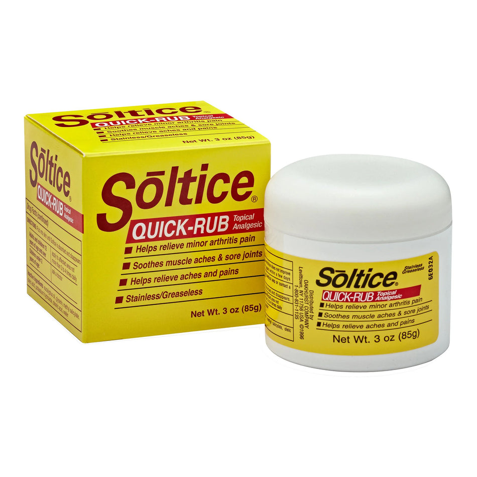 Soltice Quick Rub Topical Analgesic-Topical Pain Relief Sostice Quick Rub 5.1% - 5.1% Strength Menthol / Camphor Cream 3 oz.