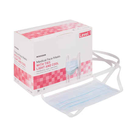 McKesson Classic Style Light & Cool Surgical Mask, Blue-Surgical Mask McKesson ASTM Level 1 Tie Closure One Size Fits Most